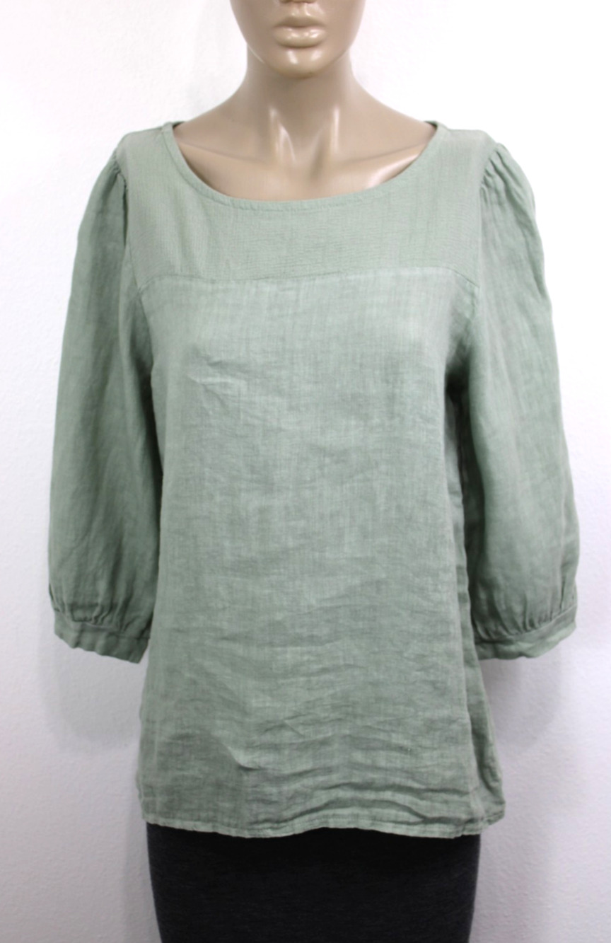 Bella Umbra Italy Linen Puff Sleeve Blouse Shirt Top Green S